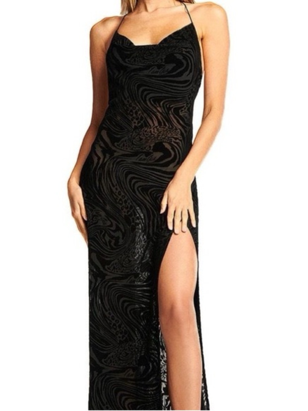 I.AM.GIA Black Sheer Animal Print Cowl Neck Open Back Naphthalia Maxi Dress